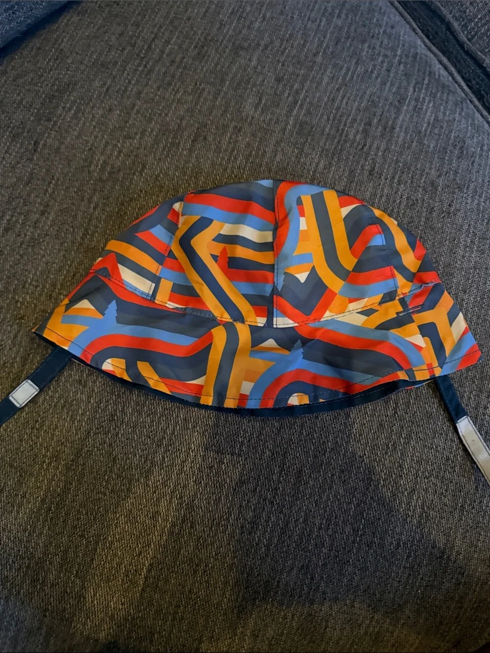 REI Toddler Bucket Hat Geometric Print with velcro chin strap